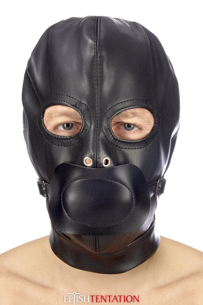 Capucha de BDSM de cuero sintético con mordaza extraíble - Fetish Tentation