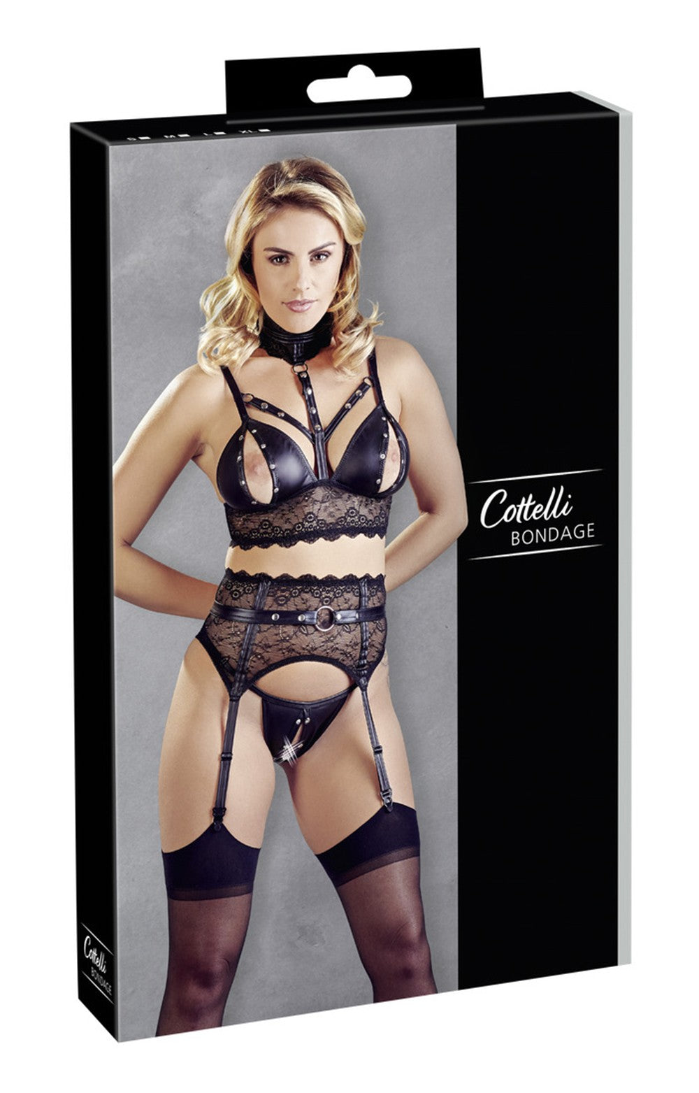 Ensemble soutien-gorge, porte jarretelles et culotte noir sexy