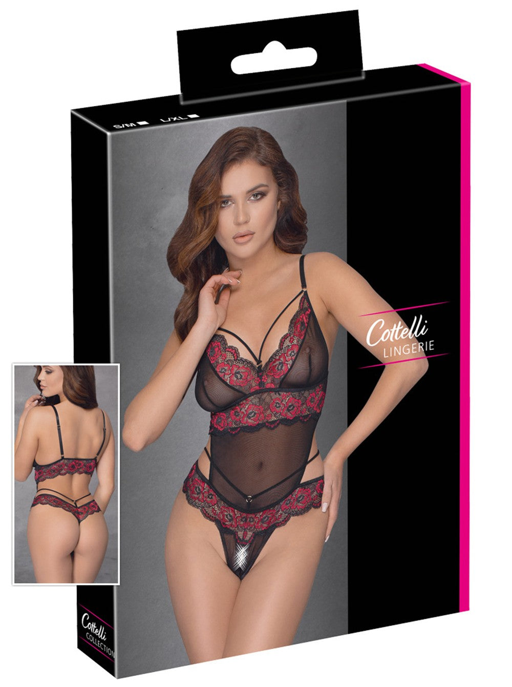 Body string en dentelle florale bicolore et résille