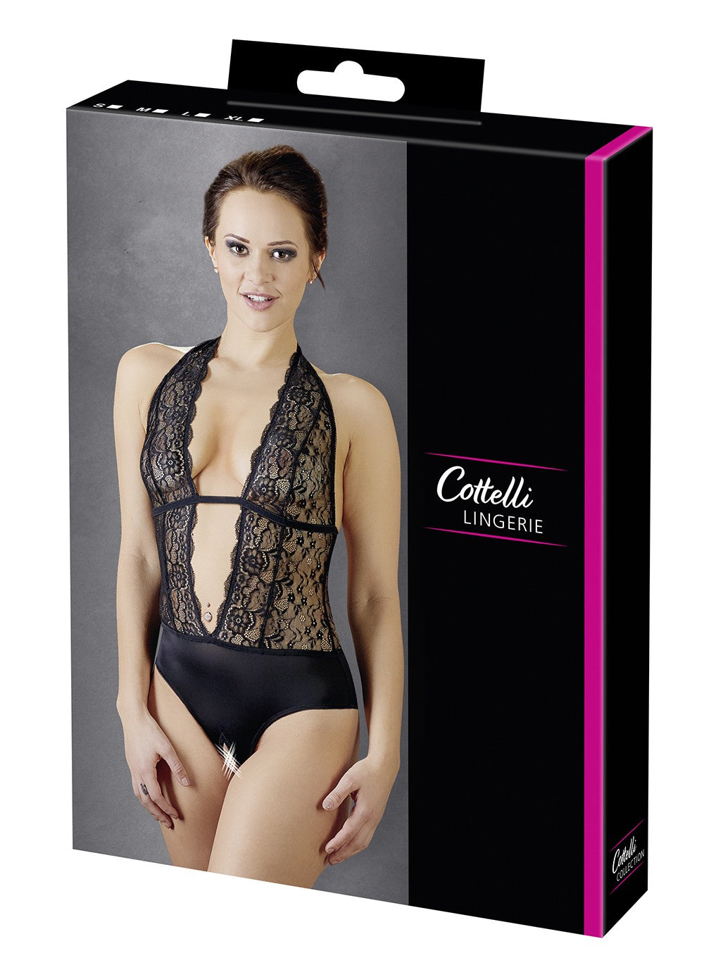 Body en dentelle noire, ouvert à l'entrejambe
