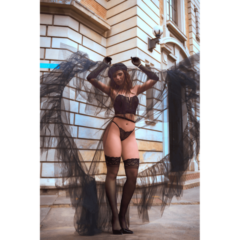 Ensemble 2 pièces bustier en dentelle et string noir - Mapalé