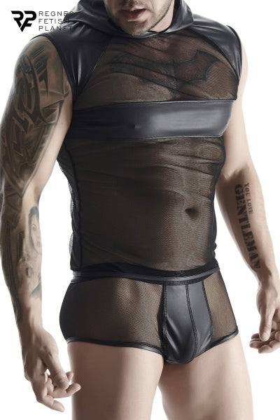 T-shirt à capuche wetlook et mesh - Regnes - Eveil Secret