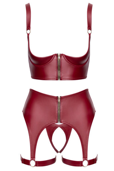 Conjunto de 3 piezas sin sujetador rojo - Cottelli LINGERIE