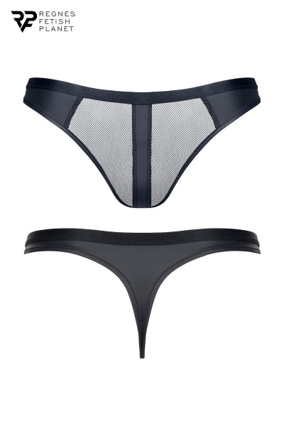 Tanga de efecto mojado negro y rejilla - Regnes