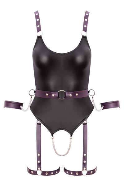Body de lencería abierto con esposas - Cottelli Bondage
