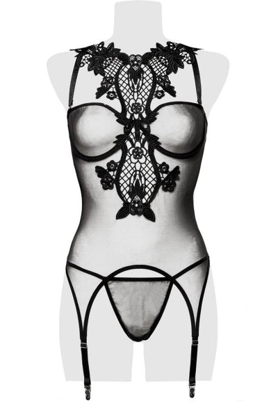 Guêpière de tul con escote de encaje - Grey Velvet