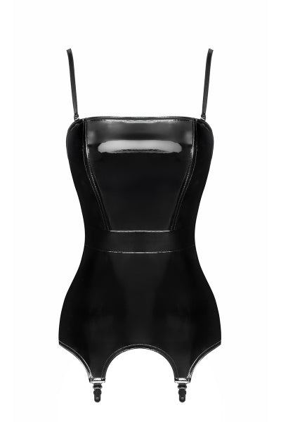 Corset porte-jarretelle vinyle Dominae F381 - Noir Handmade - Eveil Secret