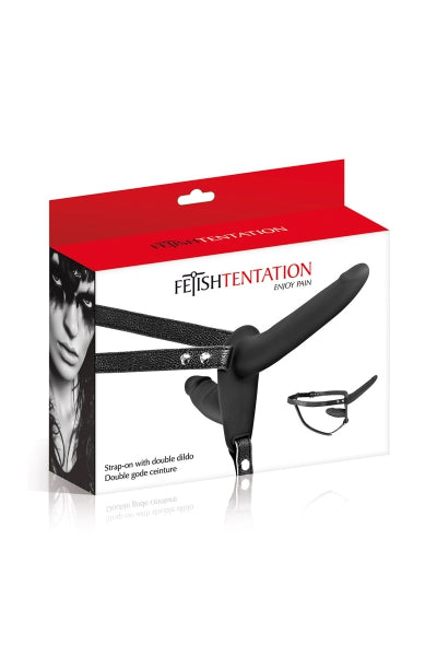 Doble consolador con arnés negro - Fetish Tentation