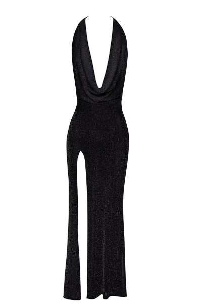 Robe longue fendue Onyx F373 - Noir Handmade - Eveil Secret