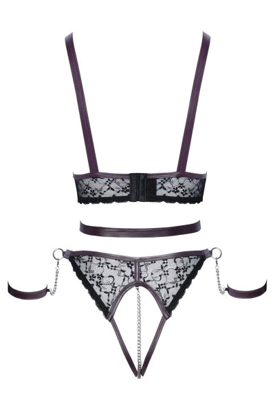 Conjunto abierto de 3 piezas negro - Cotelli Bondage