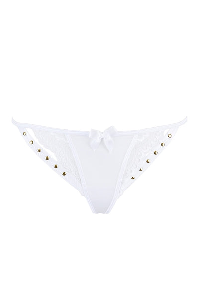 Tanga blanco con tachuelas doradas V-9798 - Axami