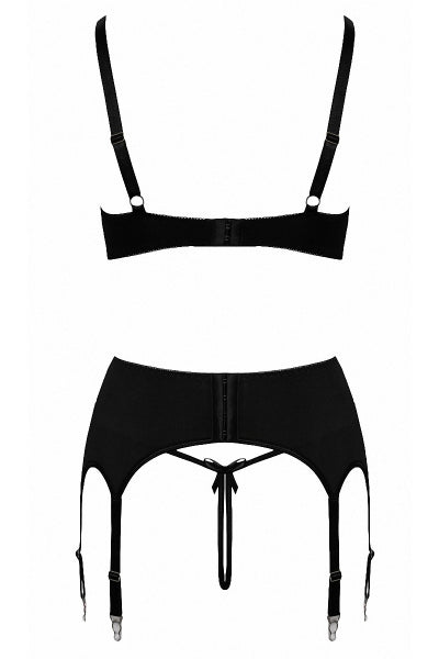 Conjunto coqueto abierto de 3 piezas gris - Cottelli Lingerie
