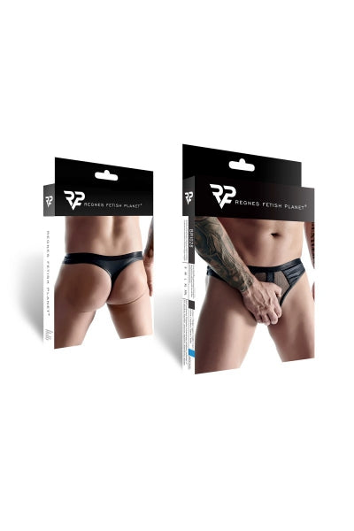 Tanga de efecto mojado negro y rejilla - Regnes