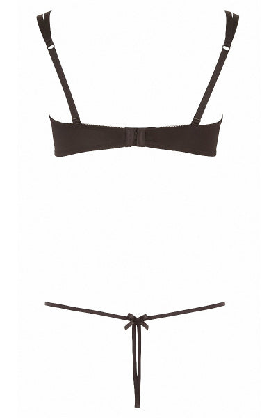 Conjunto de lencería de encaje con tanga abierto y top sin tirantes negro - Cottelli Lingerie