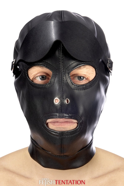 Capucha de piel sintética con venda extraíble - Fetish Tentation