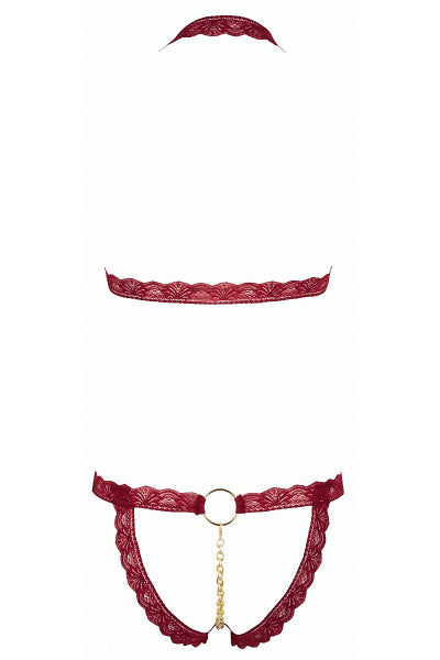 Conjunto de tanga abierta y sujetador sin copas burdeos - Cottelli Lingerie
