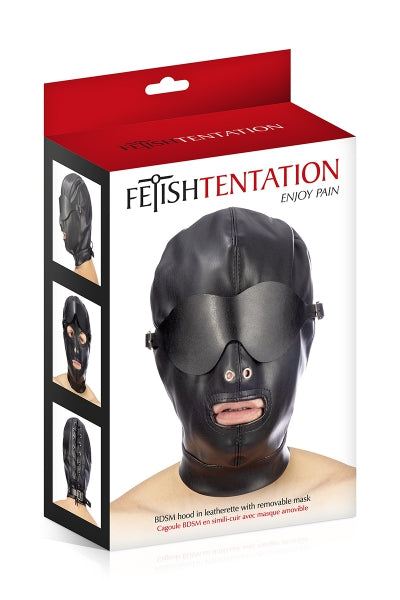 Capucha de piel sintética con venda extraíble - Fetish Tentation