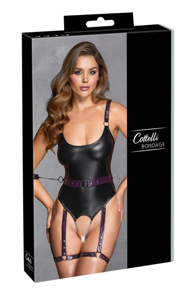 Body de lencería abierto con esposas - Cottelli Bondage