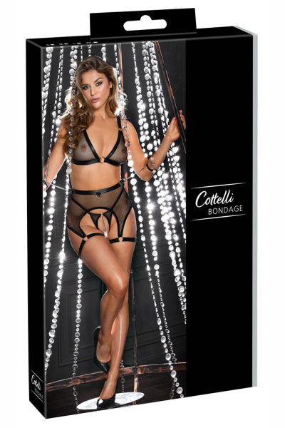 Conjunto Fetish negro de encaje - Cotelli Bondage