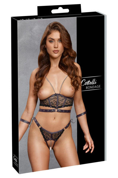 Conjunto abierto de 3 piezas negro - Cotelli Bondage