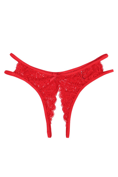 String ouvert dentelle Rouge - Litolu Lingerie - Eveil Secret