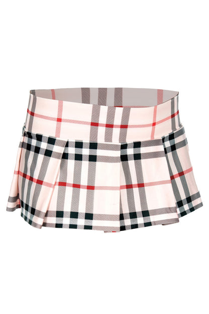 Mini-jupe plissée beige style ecossais