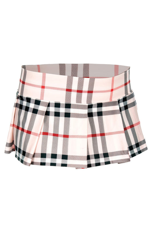 Mini-jupe plissée beige style ecossais