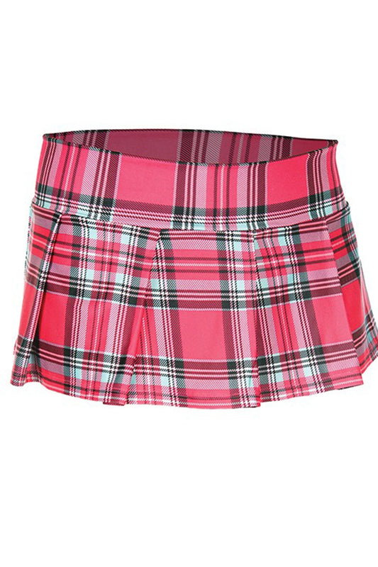Mini-jupe plissée rose vif style ecossais