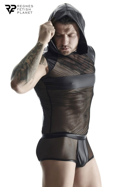 T-shirt à capuche wetlook et mesh - Regnes - Eveil Secret