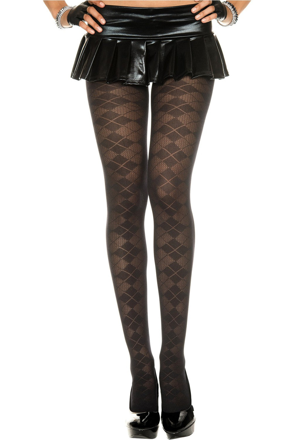 Collant nylon fantaisie noir effet losanges