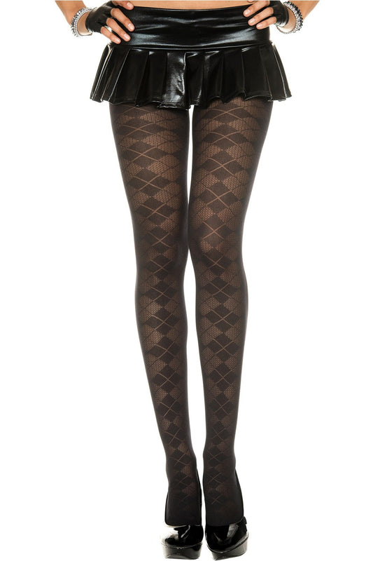 Collant nylon fantaisie noir effet losanges