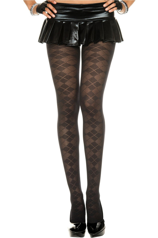Collant nylon fantaisie noir effet losanges