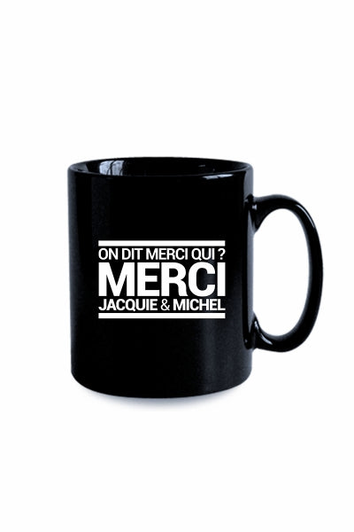 Taza negra J&M - ¿A quién le damos las gracias?