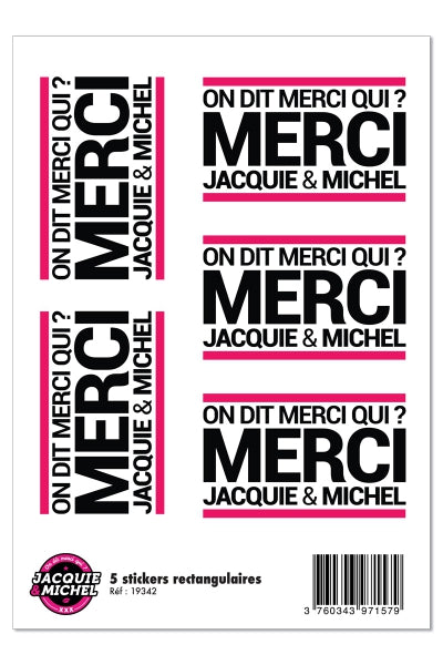5 pegatinas J&M blancas logotipo rectangular
