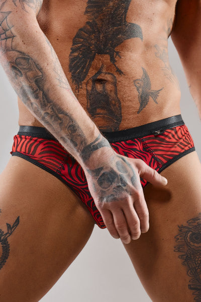 Tanga brasileño abierto a rayas rojas y negras - Regnes