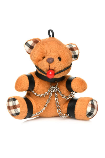 Llavero de oso de peluche amordazado