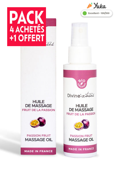 Pack 4 + 1 offert :  Huile de massage BIO Fruit de la passion