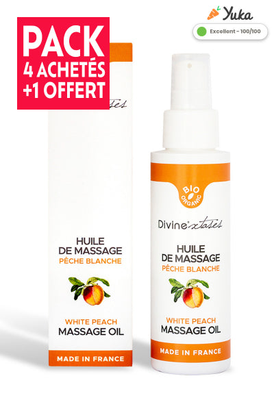 Pack 4 + 1 offert :  Huile de massage BIO pêche blanche