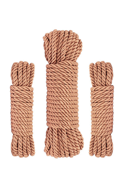 Coffret 3 cordes de bondage Premium - Rosy Gold - Eveil Secret