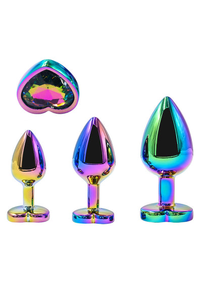 3 plugs coeur Crystal Heart métal arc-en-ciel - DIK