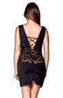 Robe cocktail empiècements dentelle et wetlook