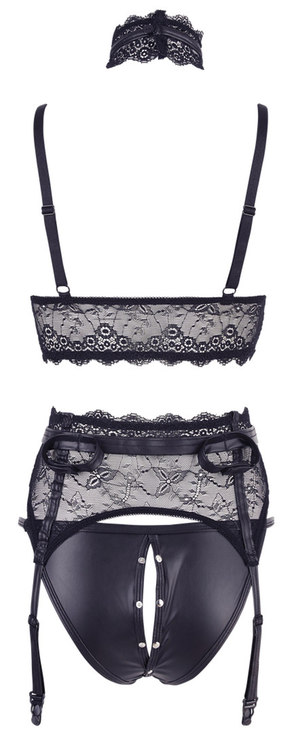 Ensemble soutien-gorge, porte jarretelles et culotte noir sexy