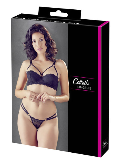 Ensemble soutien-gorge noir sexy avec armature et string assorti