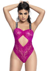 Body string en dentelle florale rose et bretelles larges élastiques  