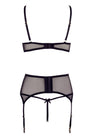 Soutien-gorge dentelle, porte-jarretelles et string ouvert noir