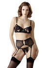 Soutien-gorge dentelle, porte-jarretelles et string ouvert noir