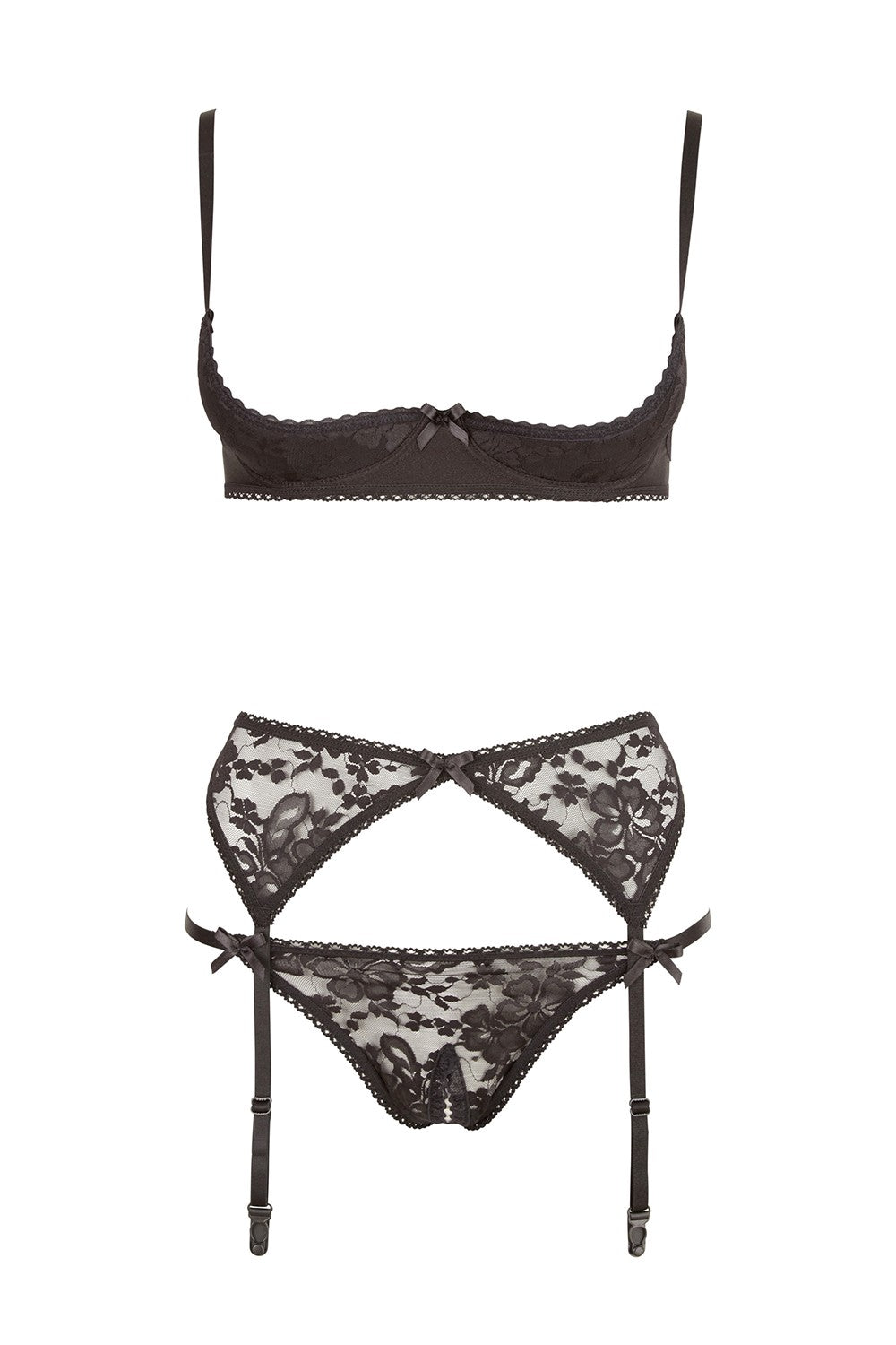 Ensemble sexy trois pièces en dentelle noire