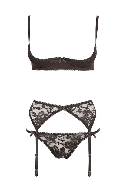 Ensemble sexy trois pièces en dentelle noire