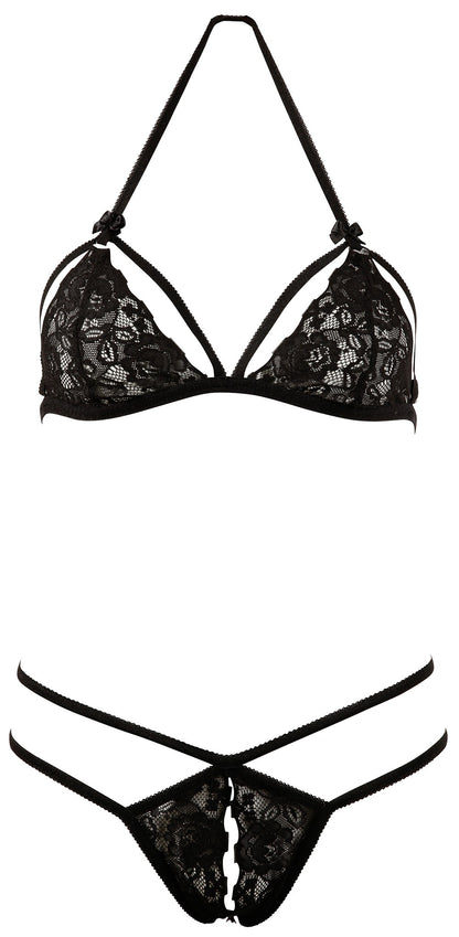 Soutien-gorge en dentelle noire avec bonnets détachables et string