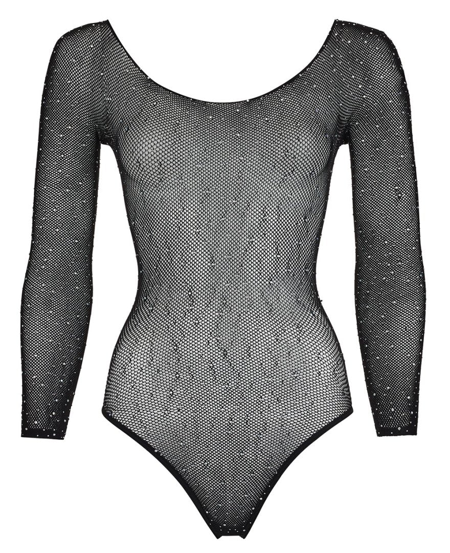 Body string à manches longues en résille avec strass 